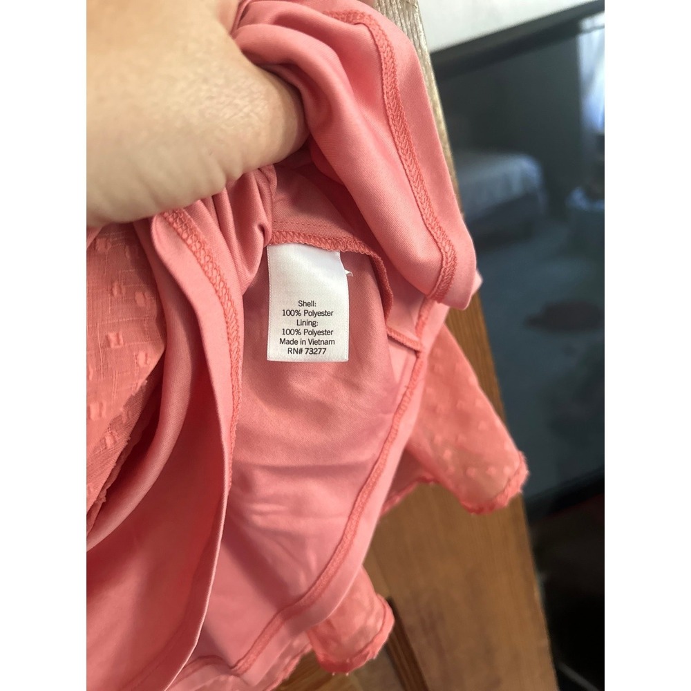 Lauren Conrad XL Blouse Swiss Dot Sheer Flutter Sleeve Top Coral Pink - Picture 3 of 3